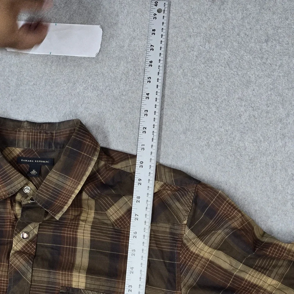 Banana Republic Men Button Up Shirt XL Brown Casual Shirt Plaid Western